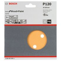 Set 5 discuri slefuire vopsea / lemn, 150 mm, granulatie 120, 6 gauri, Velcro, Bosch 2 608 605 089