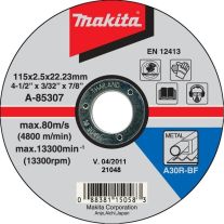 Disc pentru metal MAKITA A-85307, 115x22,23x2.5 mm