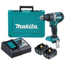 Makita DHP484RTE Masina de gaurit si insurubat cu percutie, cu 2 acumulatori, Li-Ion, 18 V/5 Ah, 54 Nm, fara perii, LED, valiza plastic