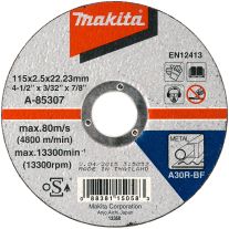 Disc de polizor unghiular 115x22,23x2.5 mm, debitare metal, Makita A-85307