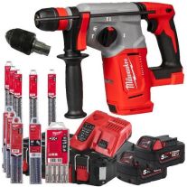 Milwaukee M18BLHX100P-502P Ciocan rotopercutor SDS-Plus FUEL™,FIXTEC™, 2 x acumulator M18 B5, 1 x incarcator M12-18 FC, valiza PACKOUT, burghie