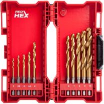 Set 10 burghie pentru metal Milwaukee Burghie cu prindere Hex din gama HSS-G Titanium Red Hex, cod 48894759, Ø3-10 mm