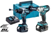 Set Masina de insurubat Makita DHP486Z + Cheie cu impact DTW301Z MAKITA + 2 x BL1850B + valiza Makpac
