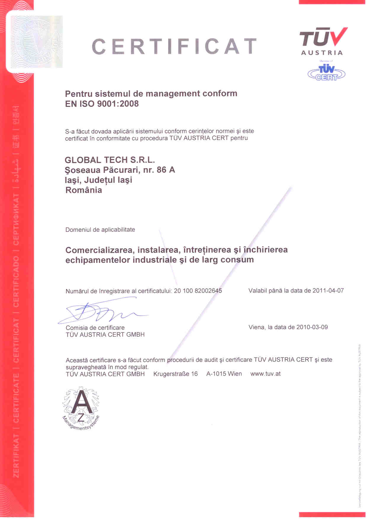 Certificare ISO 9001 Global Tech